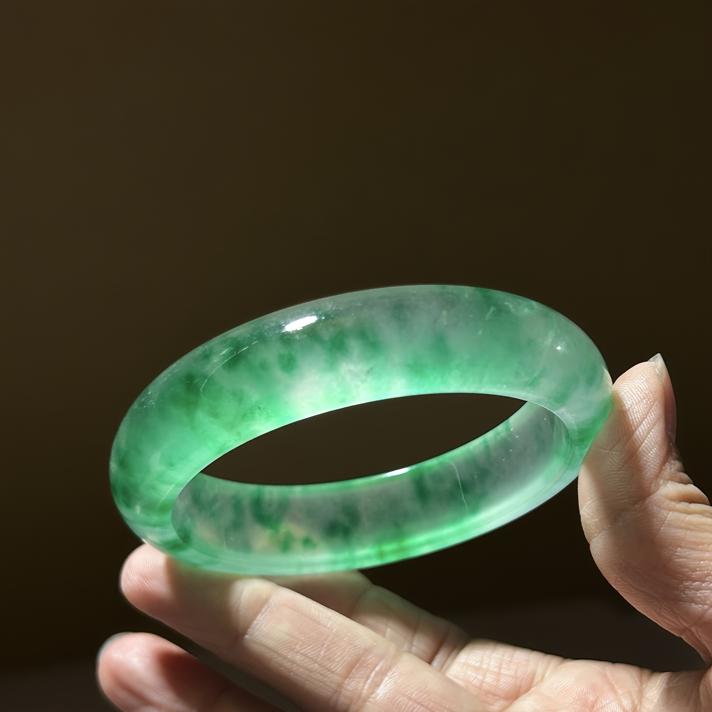 High Ice Quartz Rock Bangle, Floating Flower Design